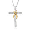 .10 ct. t.w. Diamond Cross Pendant Necklace in Two-Tone Sterling Silver
