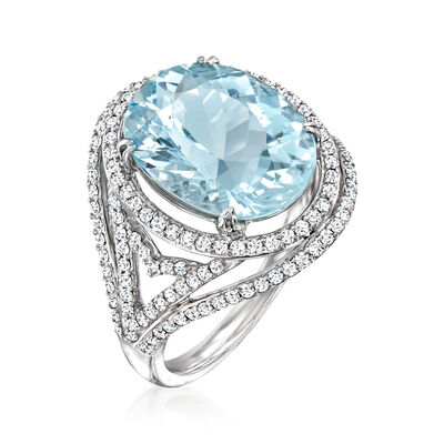 6.00 Carat Aquamarine Ring with .72 ct. t.w. Diamonds in 14kt White Gold