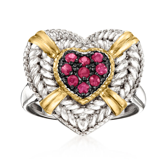 .30 ct. t.w. Ruby Heart Ring in Two-Tone Sterling Silver
