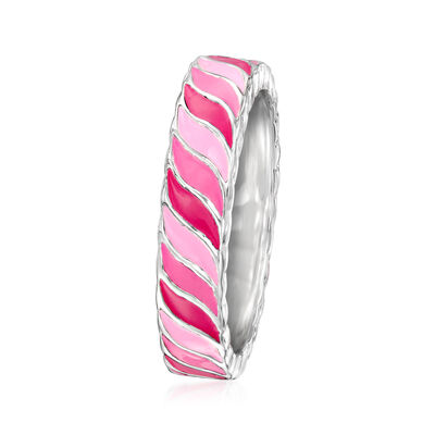 Tonal Pink Enamel Swirl Ring in Sterling Silver