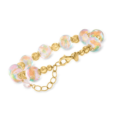 Italian Multicolored Murano Glass Bead Bracelet in 18kt Gold Over Sterling