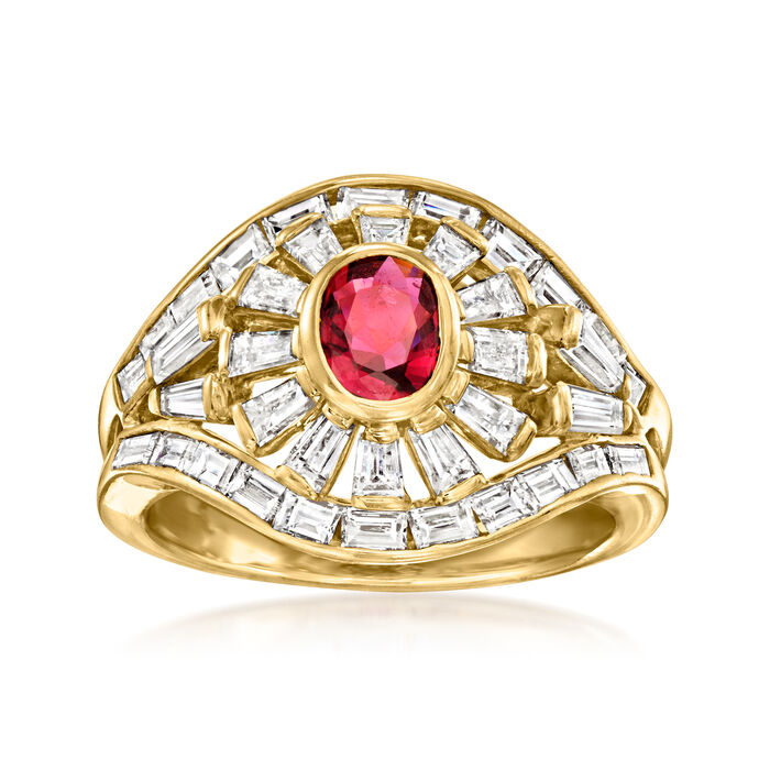 C. 1980 Vintage .55 Carat Ruby and 1.90 ct. t.w. Diamond Ring in 18kt Yellow Gold
