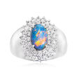 C. 1980 Vintage Opal and .93 ct. t.w. Diamond Ring in Platinum
