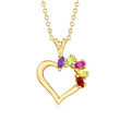 Personalized Open-Space Heart Pendant Necklace in 14kt Gold  2 to 8 Birthstones
