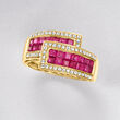1.70 ct. t.w. Ruby and .24 ct. t.w. Diamond Bypass Ring in 14kt Yellow Gold