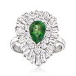 C. 1980 Vintage 1.15 Carat Green Tourmaline and 1.95 ct. t.w. Diamond Ring in 14kt White Gold
