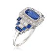 C. 1990 Vintage 1.85 ct. t.w. Sapphire and .65 ct. t.w. Diamond Square Step Ring in 18kt White Gold