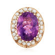 C. 1960 Vintage 3.5mm Cultured Pearl and 41.00 Carat Amethyst Ring in 14kt Yellow Gold