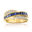 C. 1980 Vintage 1.10 ct. t.w. Sapphire and .18 ct. t.w. Diamond Crisscross Ring in 14kt Yellow Gold