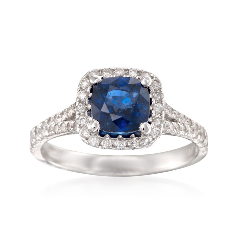 1.50 Carat Sapphire and .55 ct. t.w. Diamond Ring in 14kt White Gold ...