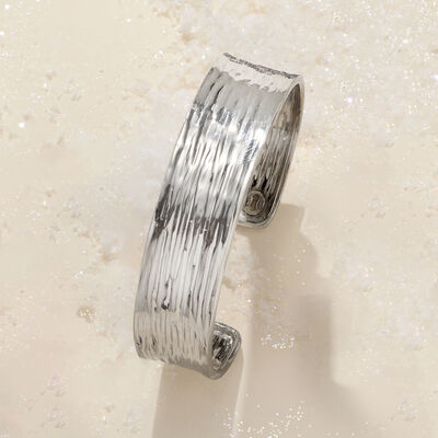 Italian Sterling Silver Textured and Polished Cuff Bracelet