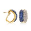 C. 1990 Vintage 5.60 ct. t.w. Sapphire and 1.65 ct. t.w. Diamond Earrings in 18kt Yellow Gold