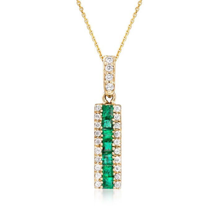 .30 ct. t.w. Emerald and .15 ct. t.w. Diamond Linear Pendant Necklace in 14kt Yellow Gold