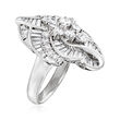 C. 2000 Vintage 3.02 ct. t.w. Round and Baguette Diamond Cluster Swirl Ring in Platinum