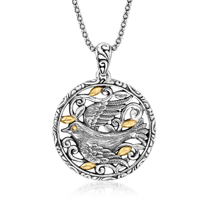 Sterling Silver and 18kt Yellow Gold Bali-Style Dove Pendant Necklace