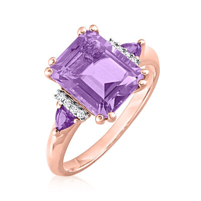 3.33 ct. t.w. Amethyst Ring with Diamond Accents in 18kt Rose Gold Over Sterling