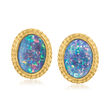 Blue Opal Triplet Earrings in 14kt Yellow Gold