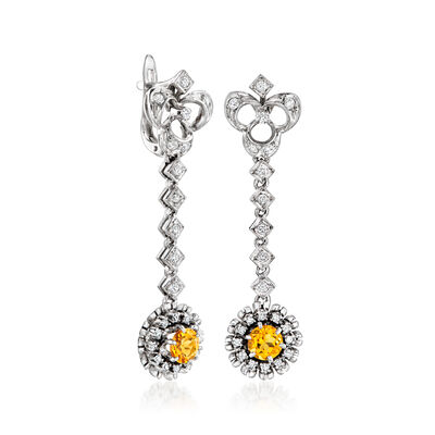 C. 2000 Vintage 1.00 ct. t.w. Citrine and .70 ct. t.w. Diamond Drop Earrings in 18kt White Gold