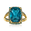 9.75 Carat London Blue Topaz and .30 ct. t.w. Blue Diamond Ring in 14kt Yellow Gold