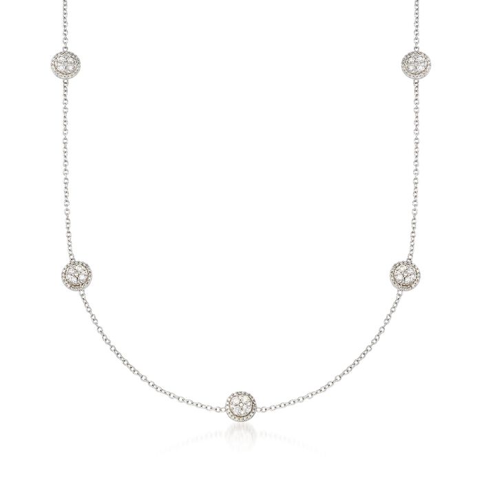 1.00 ct. t.w. Diamond Cluster Circle Station Necklace in 14kt White Gold