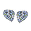 C. 1990 Vintage 7.10 ct. t.w. Multi-Gemstone and .90 ct. t.w. Diamond Heart Clip-On Earrings in 18kt White Gold