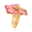 Italian Pink Enamel Flower Ring in 18kt Gold Over Sterling