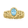 .90 Carat Swiss Blue Topaz Byzantine Ring in 18kt Yellow Gold
