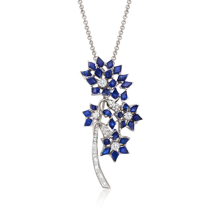 C. 1980 Vintage 3.35 ct. t.w. Sapphire and 1.75 ct. t.w. Diamond Pendant Necklace in Platinum and 18kt White Gold