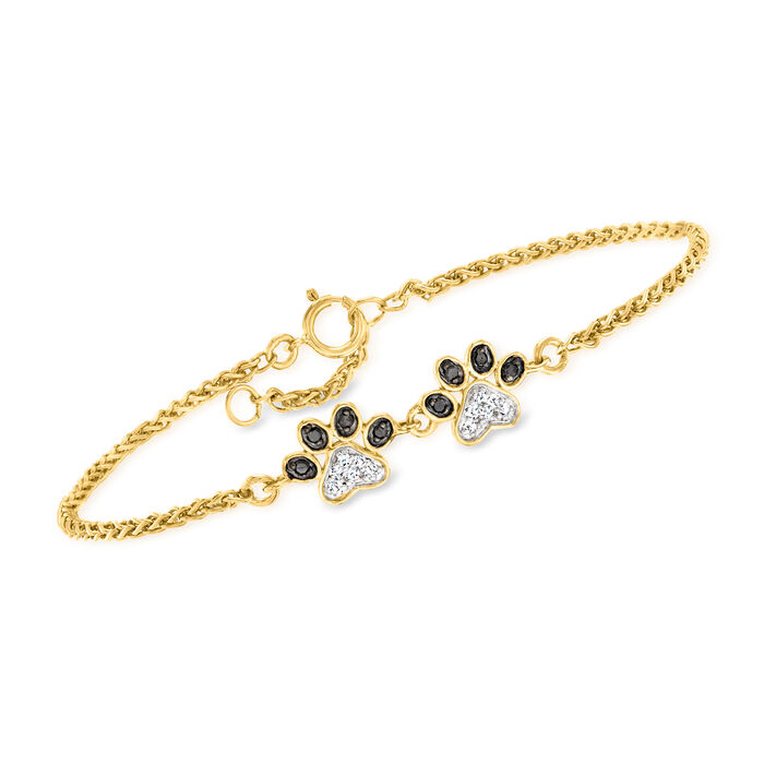.15 ct. t.w. White and Black Diamond Paw Print Bracelet in 18kt Gold Over Sterling