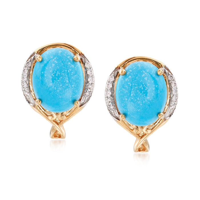 Turquoise and .10 ct. t.w. Diamond Earrings in 14kt Yellow Gold