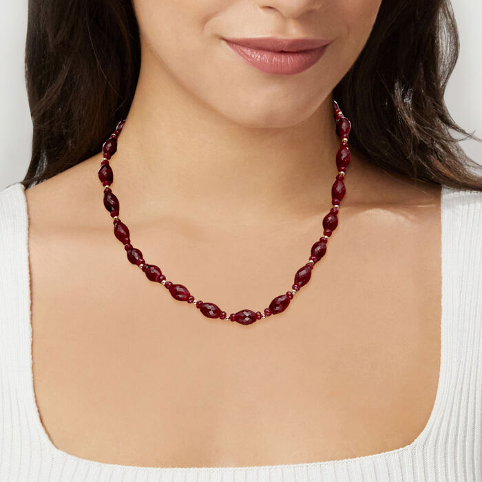 170.00 ct. t.w. Ruby Bead Necklace in 10kt Yellow Gold 18-inch