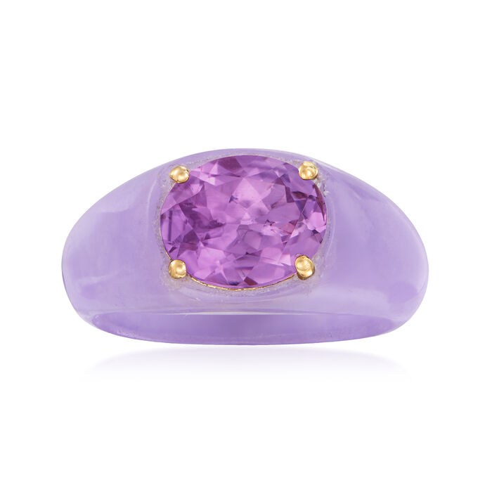 Lavender Jade and 3.00 Carat Amethyst Ring with 14kt Yellow Gold