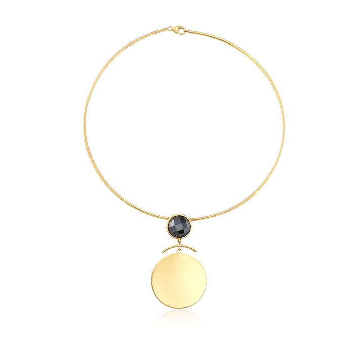 Black Onyx Disc Collar Necklace in 18kt Gold Over Sterling