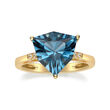 4.10 Carat London Blue Topaz Ring with Diamond Accents in 14kt Yellow Gold