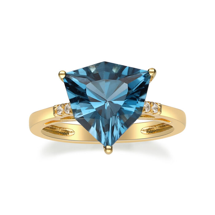 4.10 Carat London Blue Topaz Ring with Diamond Accents in 14kt Yellow Gold