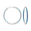4.80 ct. t.w. Simulated London Blue Topaz, 2.20 ct. t.w. CZ and 1.80 ct. t.w. Simulated Sapphire Hoop Earrings in Sterling Silver