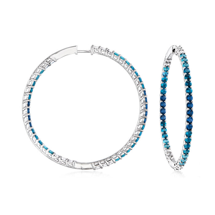 4.80 ct. t.w. Simulated London Blue Topaz, 2.20 ct. t.w. CZ and 1.80 ct. t.w. Simulated Sapphire Hoop Earrings in Sterling Silver