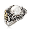 12mm Mabe Pearl Frog Ring in Sterling Silver with 18kt Gold
