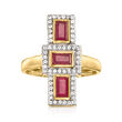 1.40 ct. t.w. Ruby and .30 ct. t.w. White Topaz Geometric Ring in 18kt Gold Over Sterling