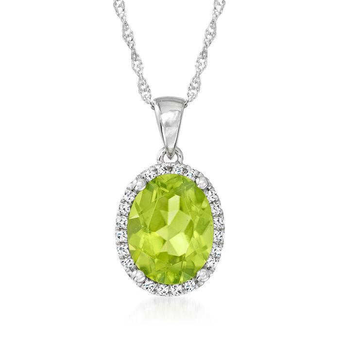 1.80 Carat Peridot Pendant Necklace with Diamond Accents in 14kt White Gold