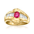 C. 1990 Vintage .79 Carat Ruby Ring with .86 ct. t.w. Diamonds in 18kt Yellow Gold