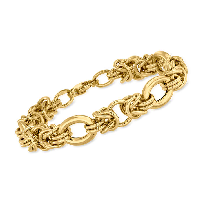 Italian 14kt Yellow Gold Alternating Byzantine-Link Bracelet