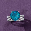 6.75 Carat London Blue Topaz Open-Space Roped Ring in Sterling Silver