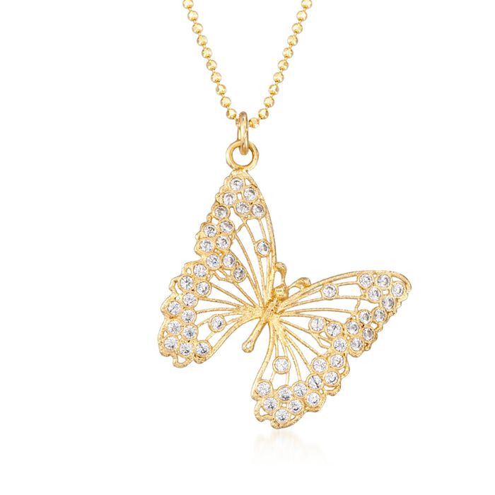 Italian 1.15 ct. t.w. CZ Butterfly Pendant Necklace in 24kt Gold Over Sterling