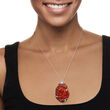 Red Jade Dragon Pendant Necklace with .80 ct. t.w. White Topaz and Rhodolite Garnet Accents in Sterling Silver 18-inch