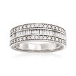 .75 ct. t.w. Round and Baguette Diamond Three-Row Ring in 14kt White Gold