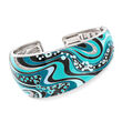Belle Etoile &quot;Calypso&quot; Turquoise and Multicolored Enamel Cuff Bracelet with .10 ct. t.w. CZ in Sterling Silver