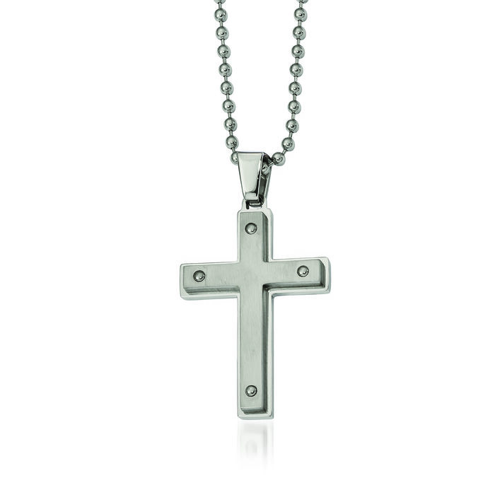 Men's Stainless Steel Brushed Cross Pendant Necklace. 24&quot;