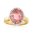 6.00 Carat Pink Tourmaline and .30 ct. t.w. Diamond Halo Ring in 18kt Yellow Gold