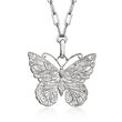 Italian Sterling Silver Butterfly Paper Clip Link Necklace